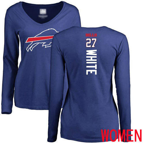 NFL Women Buffalo Bills #27 Tre Davious White Royal Blue Backer Long Sleeve T Shirt